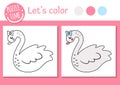 Saint Valentine Day coloring page for children. Funny swan with bow. Vector holiday outline illustration with cute bird. Color Royalty Free Stock Photo
