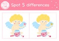 Saint Valentine day find differences game for children. Holiday educational activity with funny cupid and jar with hearts. Royalty Free Stock Photo