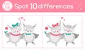 Saint Valentine day find differences game for children. Holiday educational activity with funny owls couple. Printable worksheet