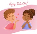 Saint Valentine day, greeting card with lesbian women couple. Romantic LGBT postcard design
