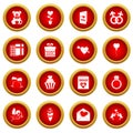 Saint Valentine icon red circle set Royalty Free Stock Photo