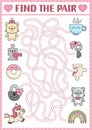 Saint Valentine maze for kids. Love holiday preschool printable activity with kawaii pairs. Labyrinth game or puzzle with cute