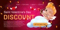 Saint Valentine`s day discount landing page template or advertising special offer banner design. Vector illustration of aiming an