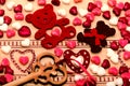 Saint Valentines Day Decoration, bear, heart, key, candy Royalty Free Stock Photo