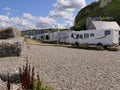 SAINT VALERY EN CAUX, FRANCE - AUGUST 25, 2018: Freedom camping with camper motor homes