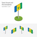 Saint Vincent and the Grenadines flag, vector set of 3D icons