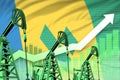 Rising up chart on Saint Vincent and the Grenadines flag background - industrial illustration of Saint Vincent and the Grenadines