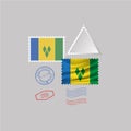 SAINT VINSENT AND THE GRENADINES flag postage stamp set, isolated on gray background. Royalty Free Stock Photo