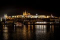 Illuminated Saint Vitus Cathedral, Hradcany Castle And River Moldova In The Night In Prague In The Czech Republic Royalty Free Stock Photo