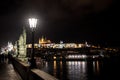 Illuminated Saint Vitus Cathedral, Hradcany Castle And River Moldova In The Night In Prague In The Czech Republic Royalty Free Stock Photo