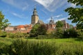 Saint Walburgiskerk church and historic medieval houses surrounded by fortifications in Zutphen