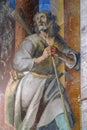 Saint Wendelin of Trier, fresco on the altar of St. Isidore in the church of St. Clare of Assisi in Zagreb, Croatia