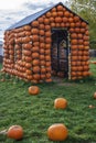 Saint-Zotique, Quebec, Canada, October 24th, 2021 : a house made of pumpkins in