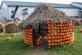 Saint-Zotique, Quebec, Canada, October 24th, 2021 : a house made of pumpkins in