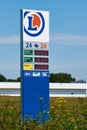 Leclerc board at a gas station and supermarket