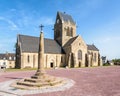 Notre-Dame-de-l\'Assomption church and calvary in Sainte-Mere-Eglise, Normandy