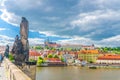 Saints Cyril and Methodius statue on Charles Bridge Karluv Most over Vltava river Royalty Free Stock Photo