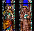 Saints Gregory the Great and Francis, stained glass window in the Basilica di Santa Croce in Florence Royalty Free Stock Photo