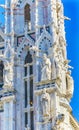 Saints Paul Bartholomew Statues Facade Exterior Tower Cathedral Church Siena Italy. Cathedral completed from 1215 to 1263