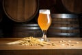 saison beer pint on a brewery table