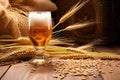 saison beer surrounded by wheat and barley grains