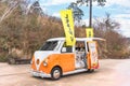 Food truck from the iconic brand Volkswagen famous for its combi split van featuring a mobile cafe.