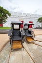 Saiyok district,Kanchanaburi province,Thailand on July 9,2017:Rickshaws in frot of the entrance of Mallika City,1905 A.D.City of Royalty Free Stock Photo