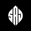 SAJ circle letter logo design with circle and ellipse shape. SAJ ellipse letters with typographic style. The three initials form a Royalty Free Stock Photo