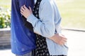 Close-up of young happy couple hugging outdoor Royalty Free Stock Photo