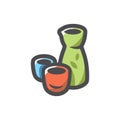 Sake bottle and cups Vector icon Cartoon illustration. Royalty Free Stock Photo
