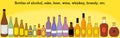 Sake bottle set with analog touch, a bottle of sake and a bottle of beer or a bottle of wine or a bottle of whiskey