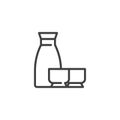 Sake bottle and two cup line icon