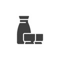 Sake bottle and two cup vector icon