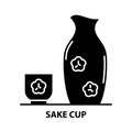 sake cup icon, black vector sign with editable strokes, concept illustration Royalty Free Stock Photo