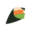 Sake hand roll. Japanese cuisine, traditional food. Vector illustration.