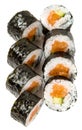 Sake-kappa maki- sushi with salmon and cucumber Royalty Free Stock Photo