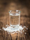 Sake on wooden background Royalty Free Stock Photo