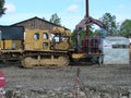 Sakhalin, Russia - Jul 18, 2014: catarpillar for loading of the necessary equipment.