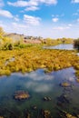 Sakmara river and Red Mountain camping on the shore Royalty Free Stock Photo