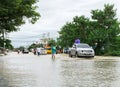 SAKON NAKHON, THAILAND - JULY 29, 2017 : People walking with water flooded Royalty Free Stock Photo