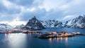 Sakrisoy, Lofoten, Norway at blue hour Royalty Free Stock Photo