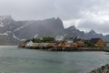 Sakrisoy, Lofoten, Norway by rain Royalty Free Stock Photo