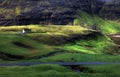 Saksun Kirkja in the sunset. Faroe Island Landscape