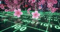 Sakura Blossom Binary Code Matrix - Digital Future of Nature and Technology Royalty Free Stock Photo