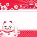 Sakura blossom with Japanese lucky cat and fuji mountain. Royalty Free Stock Photo