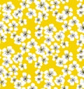 Sakura blossom seamless pattern on sunny yellow background.