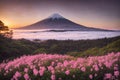 Sakura blossoms in japanese style ornamental garden, beautiful landscape. Generative AI Royalty Free Stock Photo