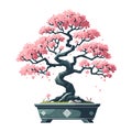 Sakura bonsai tree vector illustration. Aesthetic Japanese and Chinese traditional culture bonsai and potted plants design Royalty Free Stock Photo