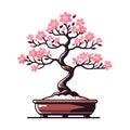 Sakura bonsai tree vector illustration. Aesthetic Japanese and Chinese traditional culture bonsai and potted plants design Royalty Free Stock Photo