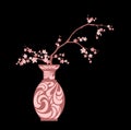 Sakura branch in japanese vase vector design Royalty Free Stock Photo